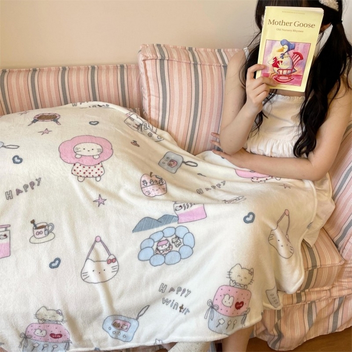 91家纺网 家纺一手货源 找家纺 顾里家纺 2025新款ins少女奶油治愈双面牛奶绒毯 花花喵喵