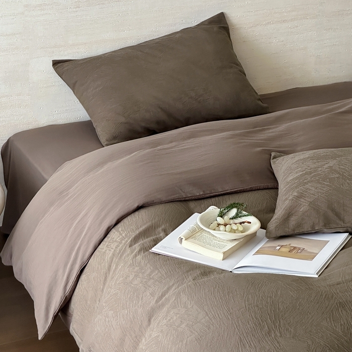 梦享生活家居 2025新款全棉纯棉三层肌理提花四件套-素写系列（会员减10） 素写-可可棕