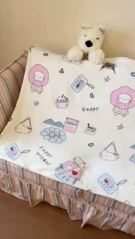 91家纺网 家纺一手货源 找家纺 顾里家纺 2025新款ins少女奶油治愈双面牛奶绒毯 花花喵喵