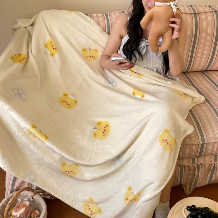 顾里家纺 2025新款ins少女奶油治愈双面牛奶绒毯 黄油小熊
