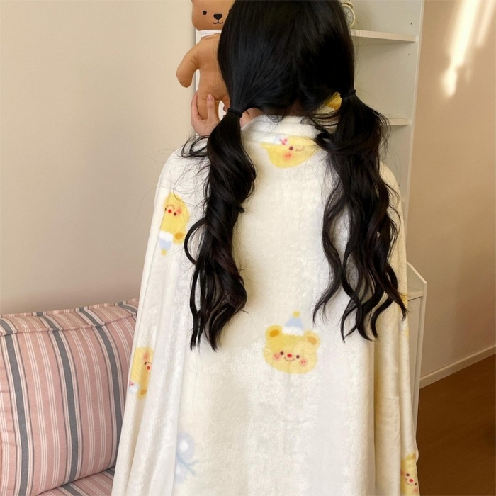 91家纺网 家纺一手货源 找家纺 顾里家纺 2025新款ins少女奶油治愈双面牛奶绒毯 黄油小熊