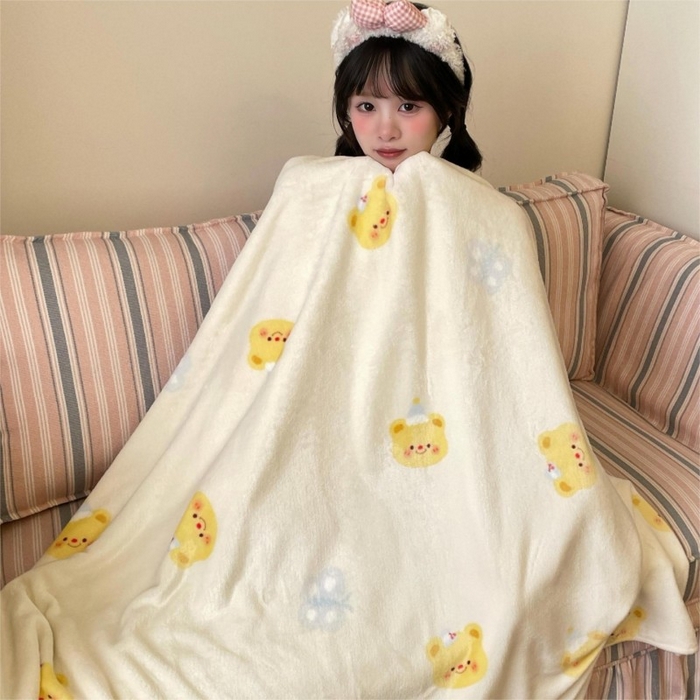 91家纺网 家纺一手货源 找家纺 顾里家纺 2025新款ins少女奶油治愈双面牛奶绒毯 黄油小熊