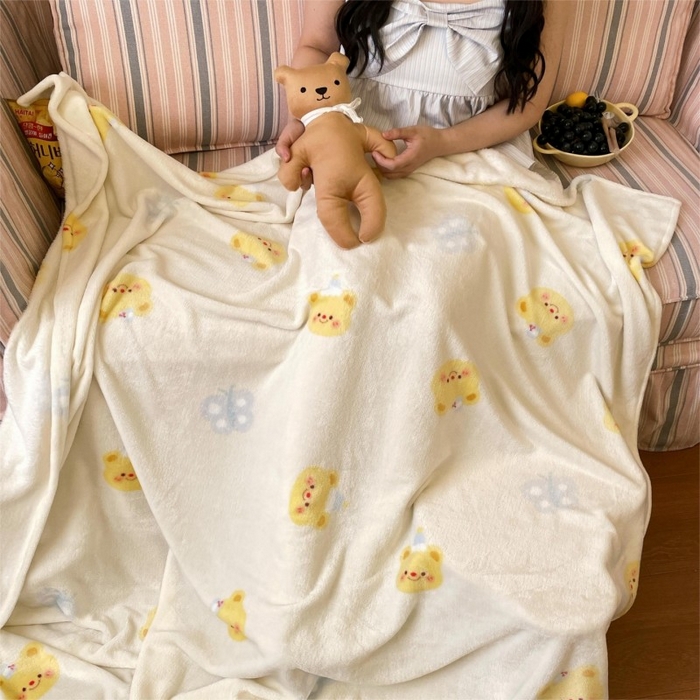 91家纺网 家纺一手货源 找家纺 顾里家纺 2025新款ins少女奶油治愈双面牛奶绒毯 黄油小熊