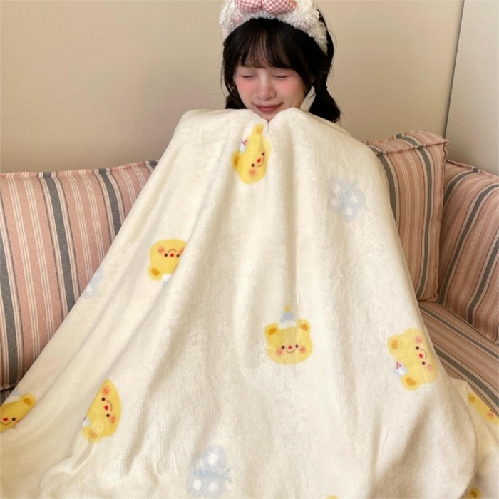 91家纺网 家纺一手货源 找家纺 顾里家纺 2025新款ins少女奶油治愈双面牛奶绒毯 黄油小熊