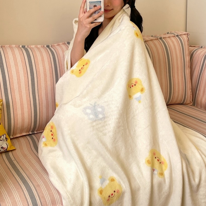 91家纺网 家纺一手货源 找家纺 顾里家纺 2025新款ins少女奶油治愈双面牛奶绒毯 黄油小熊