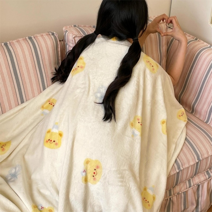 91家纺网 家纺一手货源 找家纺 顾里家纺 2025新款ins少女奶油治愈双面牛奶绒毯 黄油小熊