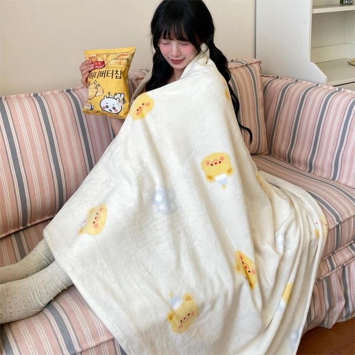 91家纺网 家纺一手货源 找家纺 顾里家纺 2025新款ins少女奶油治愈双面牛奶绒毯 黄油小熊