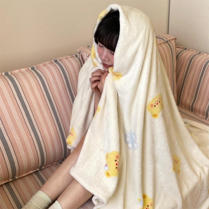 91家纺网 家纺一手货源 找家纺 顾里家纺 2025新款ins少女奶油治愈双面牛奶绒毯 黄油小熊