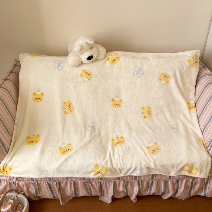 91家纺网 家纺一手货源 找家纺 顾里家纺 2025新款ins少女奶油治愈双面牛奶绒毯 黄油小熊