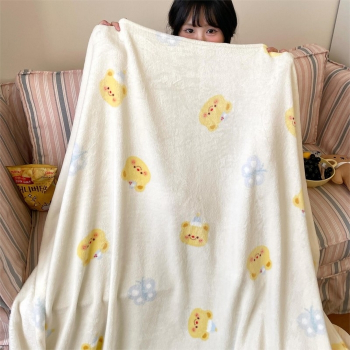 91家纺网 家纺一手货源 找家纺 顾里家纺 2025新款ins少女奶油治愈双面牛奶绒毯 黄油小熊