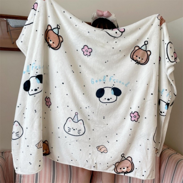 91家纺网 家纺一手货源 找家纺 顾里家纺 2025新款ins少女奶油治愈双面牛奶绒毯 开心好友