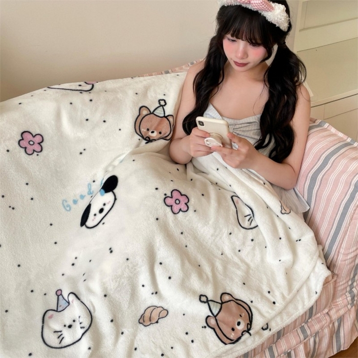 91家纺网 家纺一手货源 找家纺 顾里家纺 2025新款ins少女奶油治愈双面牛奶绒毯 开心好友