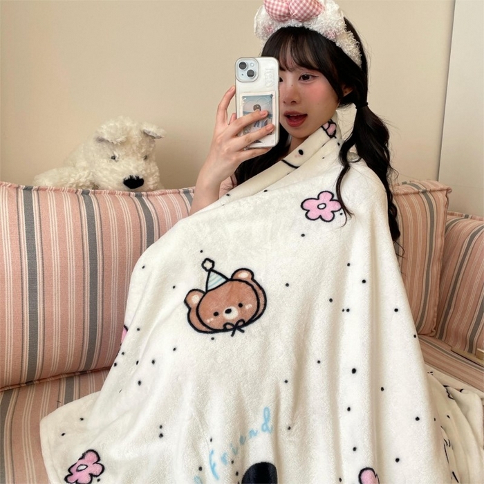 91家纺网 家纺一手货源 找家纺 顾里家纺 2025新款ins少女奶油治愈双面牛奶绒毯 开心好友