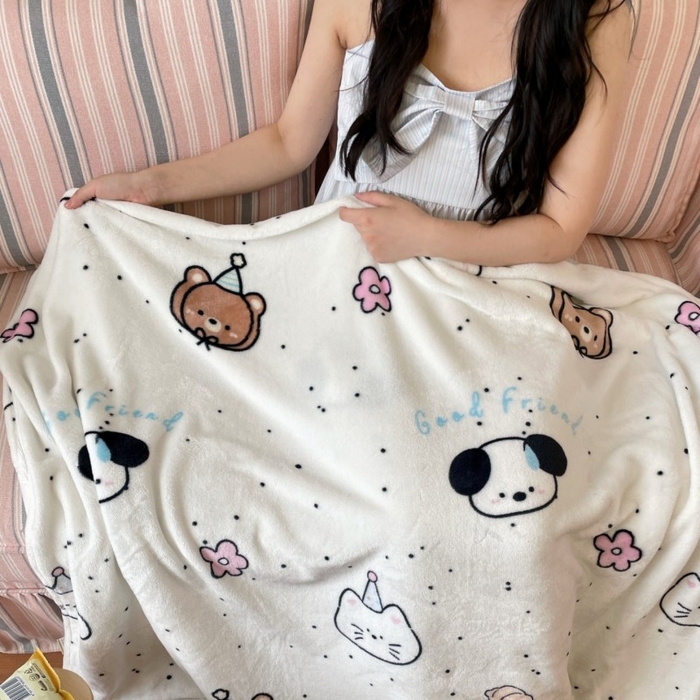 91家纺网 家纺一手货源 找家纺 顾里家纺 2025新款ins少女奶油治愈双面牛奶绒毯 开心好友