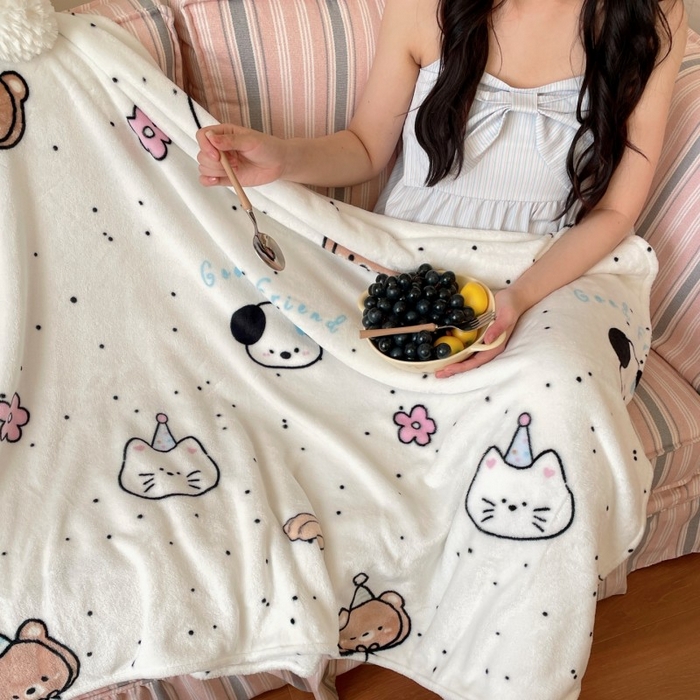 91家纺网 家纺一手货源 找家纺 顾里家纺 2025新款ins少女奶油治愈双面牛奶绒毯 开心好友