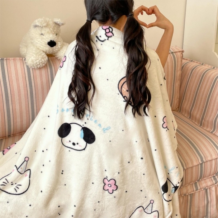 91家纺网 家纺一手货源 找家纺 顾里家纺 2025新款ins少女奶油治愈双面牛奶绒毯 开心好友