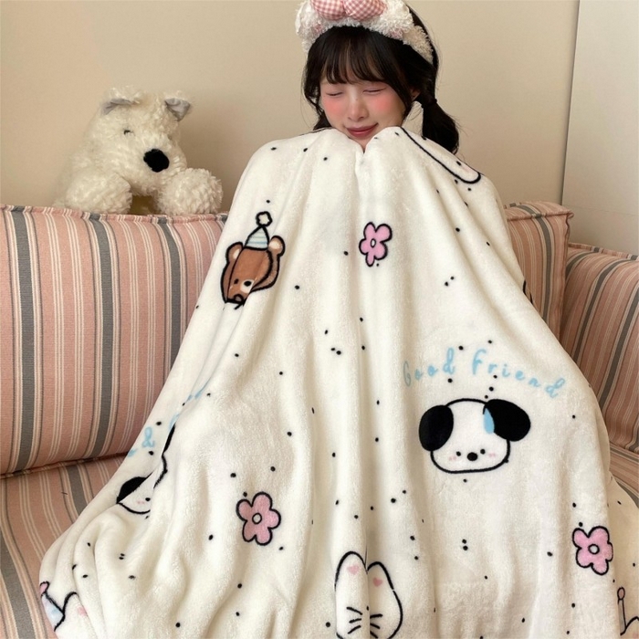 91家纺网 家纺一手货源 找家纺 顾里家纺 2025新款ins少女奶油治愈双面牛奶绒毯 开心好友