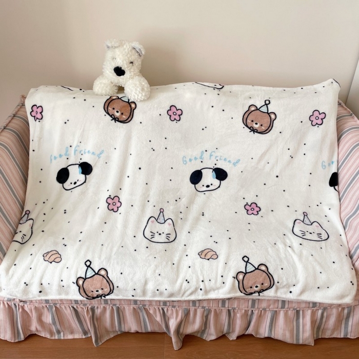 91家纺网 家纺一手货源 找家纺 顾里家纺 2025新款ins少女奶油治愈双面牛奶绒毯 开心好友