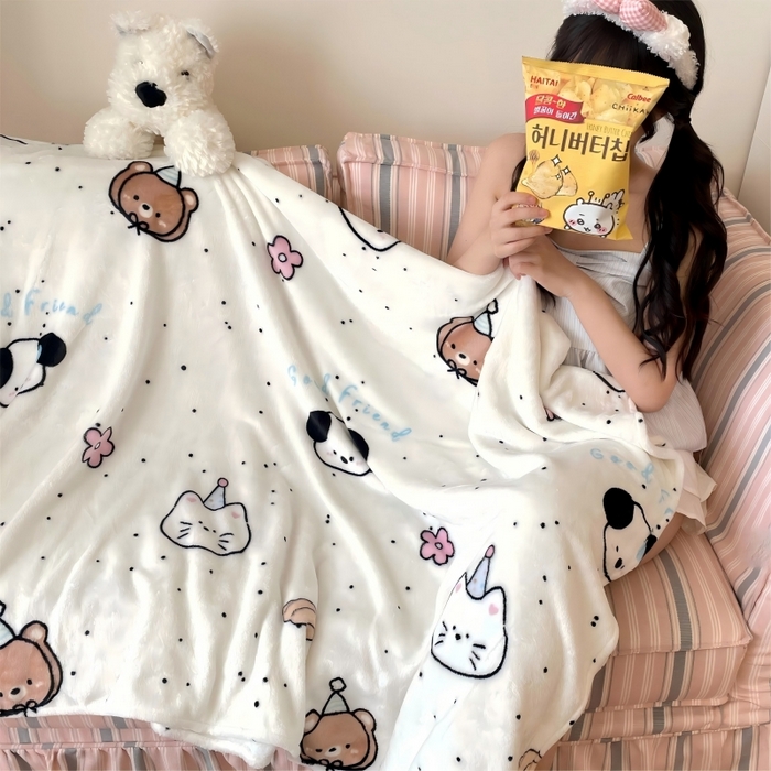 顾里家纺 2025新款ins少女奶油治愈双面牛奶绒毯 开心好友