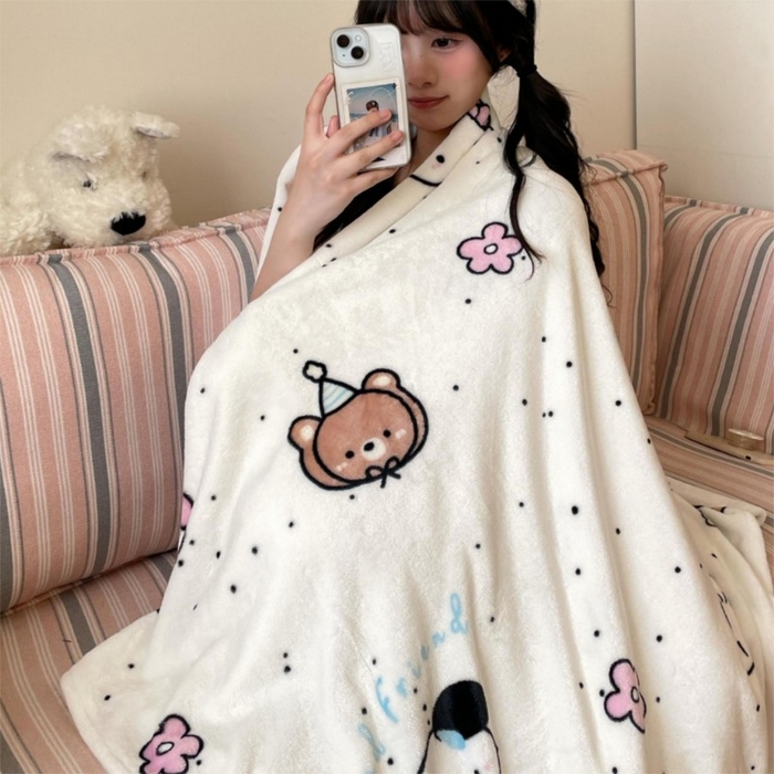 91家纺网 家纺一手货源 找家纺 顾里家纺 2025新款ins少女奶油治愈双面牛奶绒毯 开心好友
