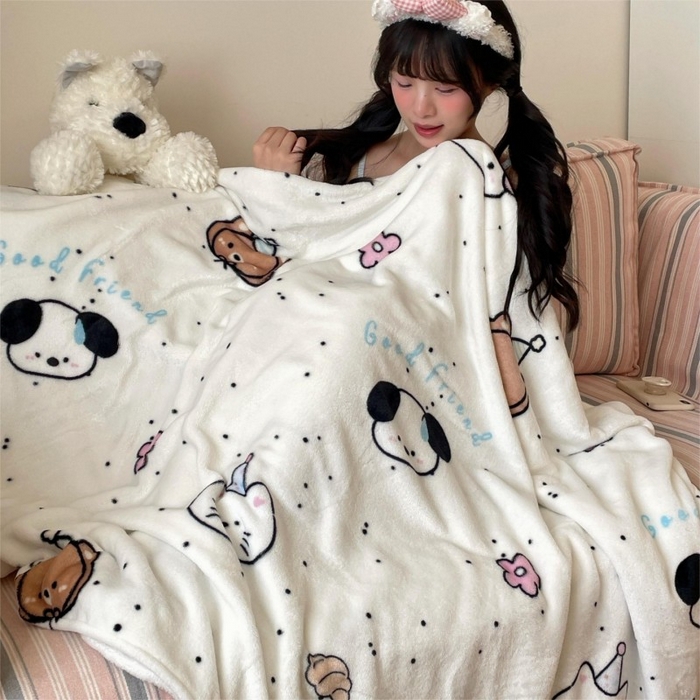 91家纺网 家纺一手货源 找家纺 顾里家纺 2025新款ins少女奶油治愈双面牛奶绒毯 开心好友