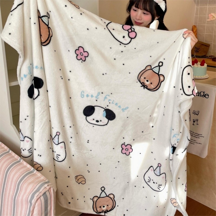 91家纺网 家纺一手货源 找家纺 顾里家纺 2025新款ins少女奶油治愈双面牛奶绒毯 开心好友