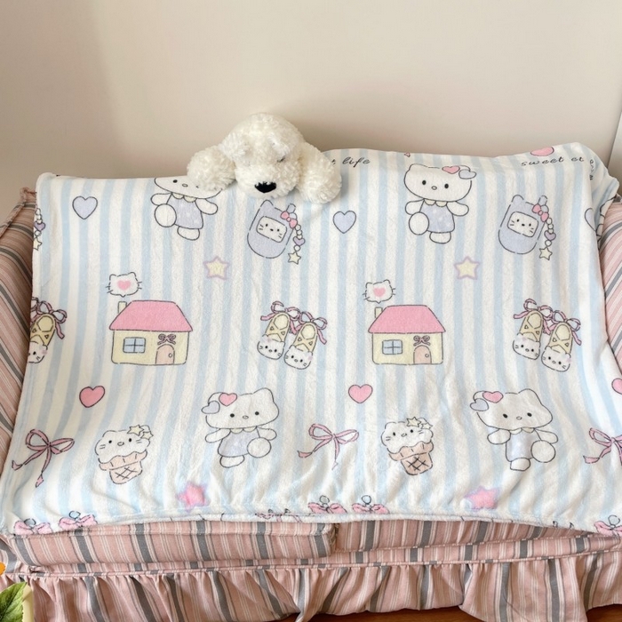 91家纺网 家纺一手货源 找家纺 顾里家纺 2025新款ins少女奶油治愈双面牛奶绒毯 漫画猫咪