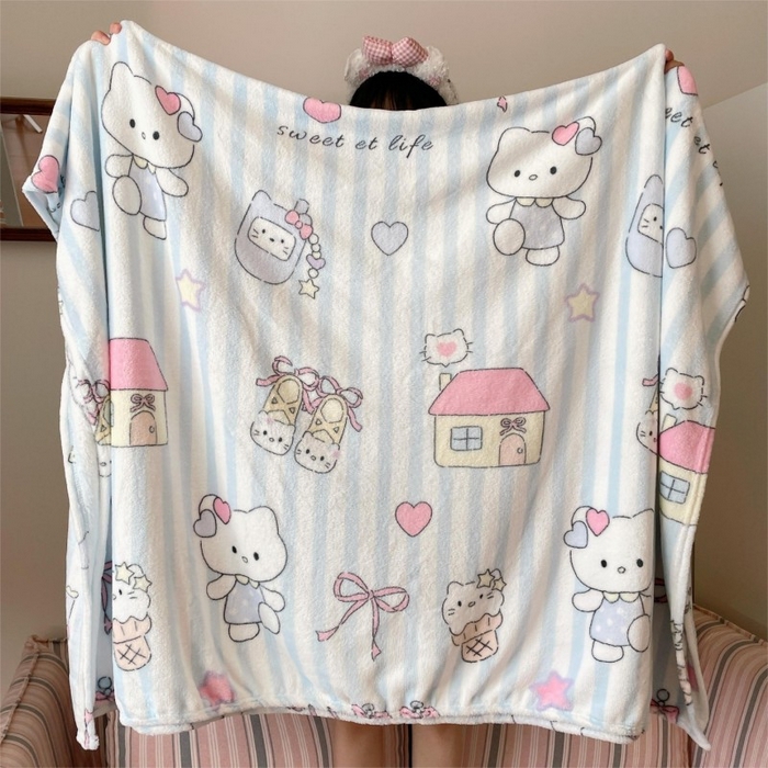 91家纺网 家纺一手货源 找家纺 顾里家纺 2025新款ins少女奶油治愈双面牛奶绒毯 漫画猫咪