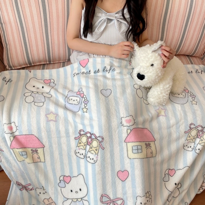 91家纺网 家纺一手货源 找家纺 顾里家纺 2025新款ins少女奶油治愈双面牛奶绒毯 漫画猫咪