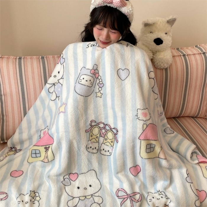 91家纺网 家纺一手货源 找家纺 顾里家纺 2025新款ins少女奶油治愈双面牛奶绒毯 漫画猫咪