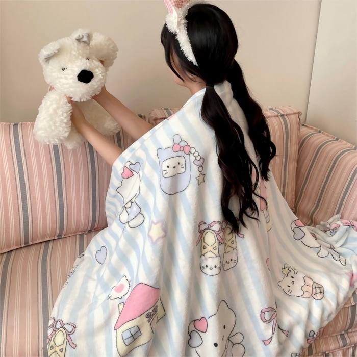 91家纺网 家纺一手货源 找家纺 顾里家纺 2025新款ins少女奶油治愈双面牛奶绒毯 漫画猫咪