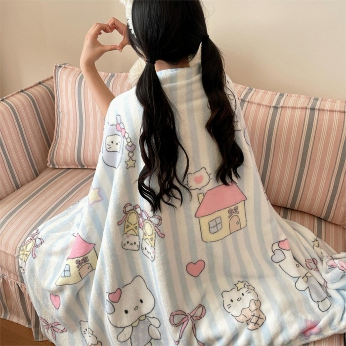 91家纺网 家纺一手货源 找家纺 顾里家纺 2025新款ins少女奶油治愈双面牛奶绒毯 漫画猫咪