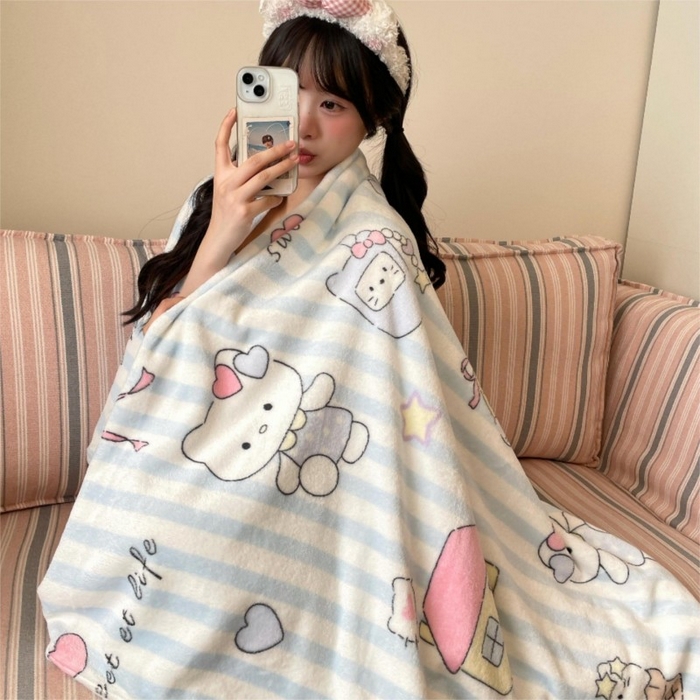 91家纺网 家纺一手货源 找家纺 顾里家纺 2025新款ins少女奶油治愈双面牛奶绒毯 漫画猫咪