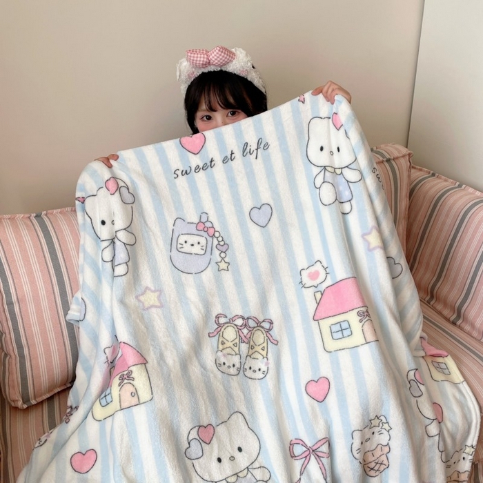 91家纺网 家纺一手货源 找家纺 顾里家纺 2025新款ins少女奶油治愈双面牛奶绒毯 漫画猫咪