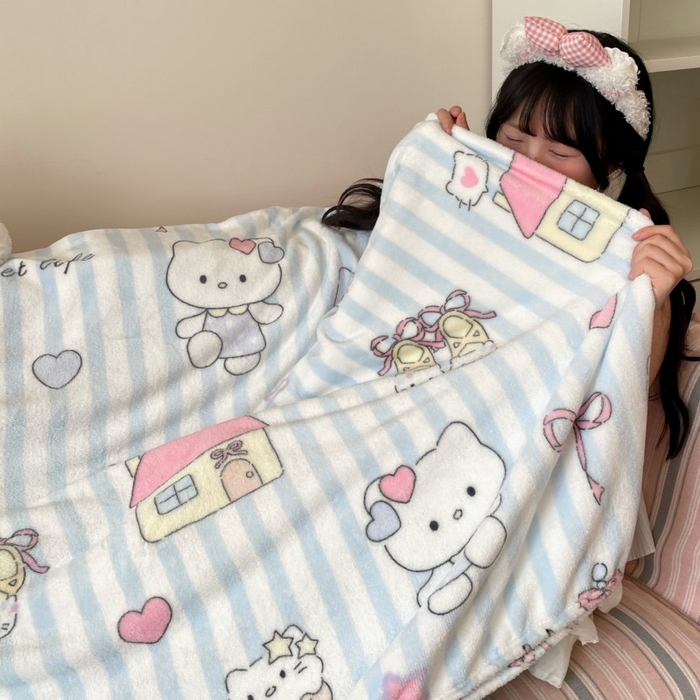 顾里家纺 2025新款ins少女奶油治愈双面牛奶绒毯 漫画猫咪