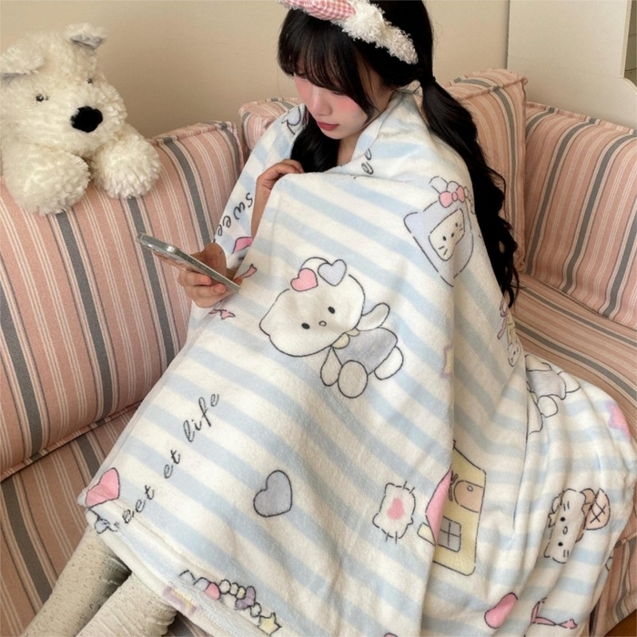 91家纺网 家纺一手货源 找家纺 顾里家纺 2025新款ins少女奶油治愈双面牛奶绒毯 漫画猫咪