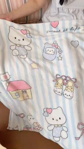 91家纺网 家纺一手货源 找家纺 顾里家纺 2025新款ins少女奶油治愈双面牛奶绒毯 漫画猫咪