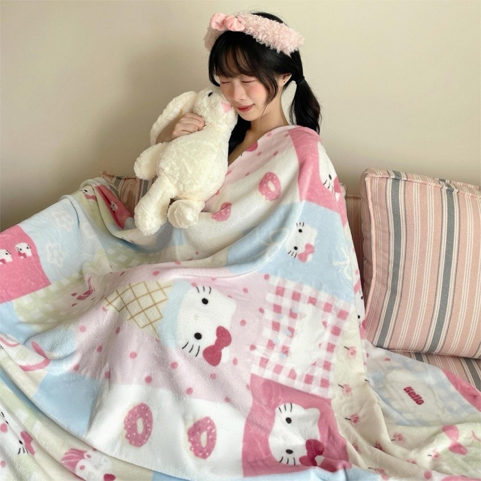 顾里家纺 2025新款ins少女奶油治愈双面牛奶绒毯 猫咪时光毯