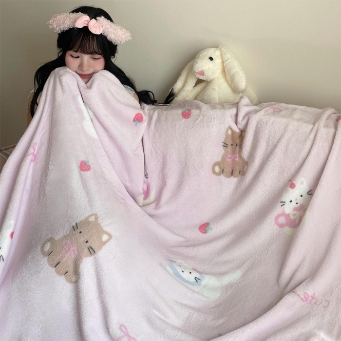 91家纺网 家纺一手货源 找家纺 顾里家纺 2025新款ins少女奶油治愈双面牛奶绒毯 梅酱猫猫