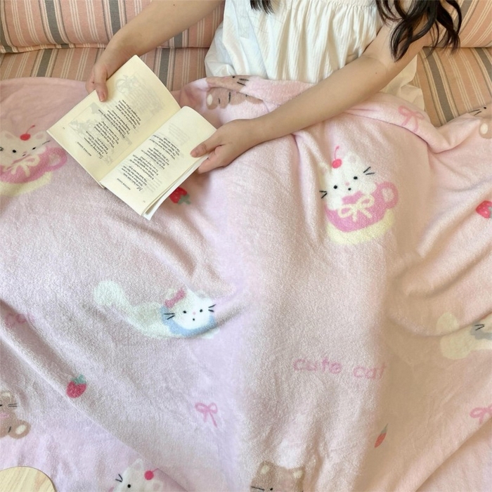 91家纺网 家纺一手货源 找家纺 顾里家纺 2025新款ins少女奶油治愈双面牛奶绒毯 梅酱猫猫