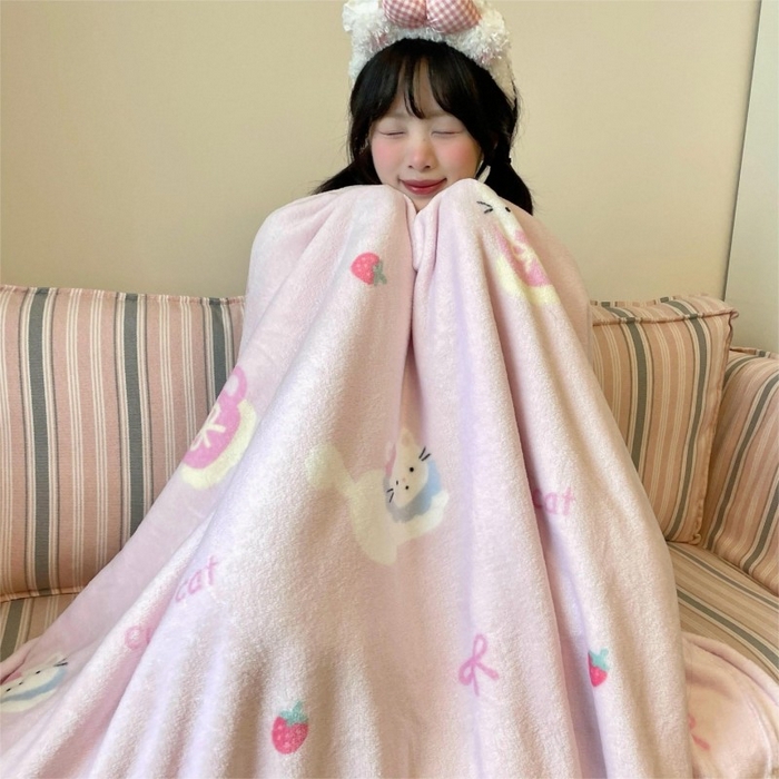 91家纺网 家纺一手货源 找家纺 顾里家纺 2025新款ins少女奶油治愈双面牛奶绒毯 梅酱猫猫