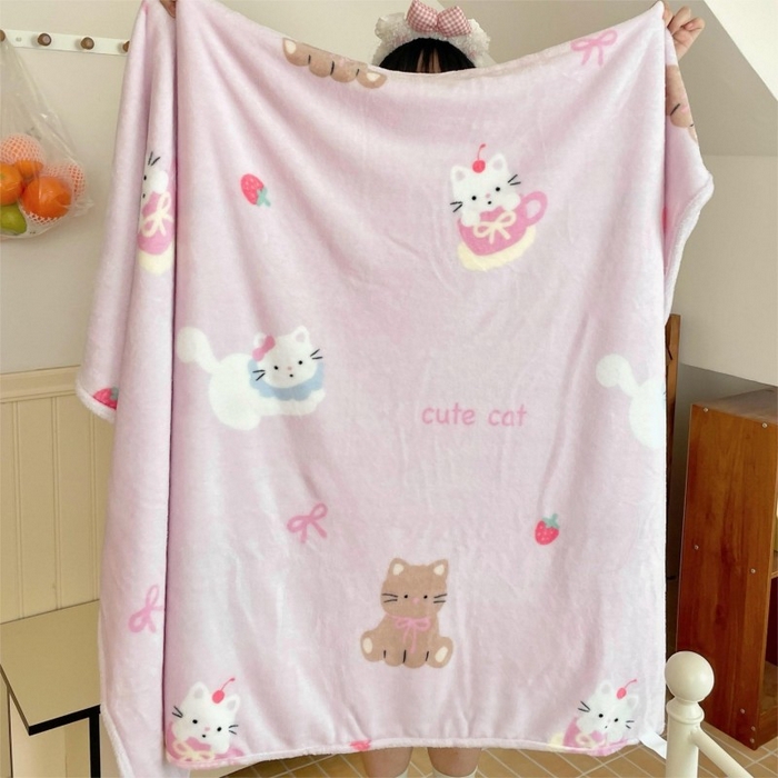 91家纺网 家纺一手货源 找家纺 顾里家纺 2025新款ins少女奶油治愈双面牛奶绒毯 梅酱猫猫