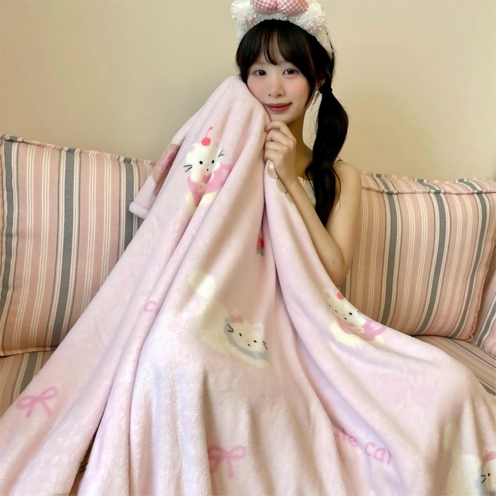 91家纺网 家纺一手货源 找家纺 顾里家纺 2025新款ins少女奶油治愈双面牛奶绒毯 梅酱猫猫