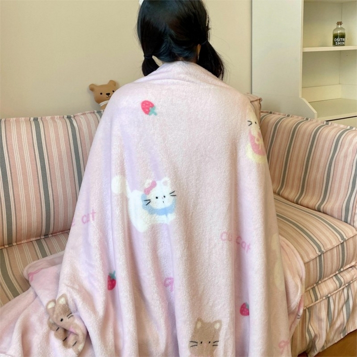 91家纺网 家纺一手货源 找家纺 顾里家纺 2025新款ins少女奶油治愈双面牛奶绒毯 梅酱猫猫