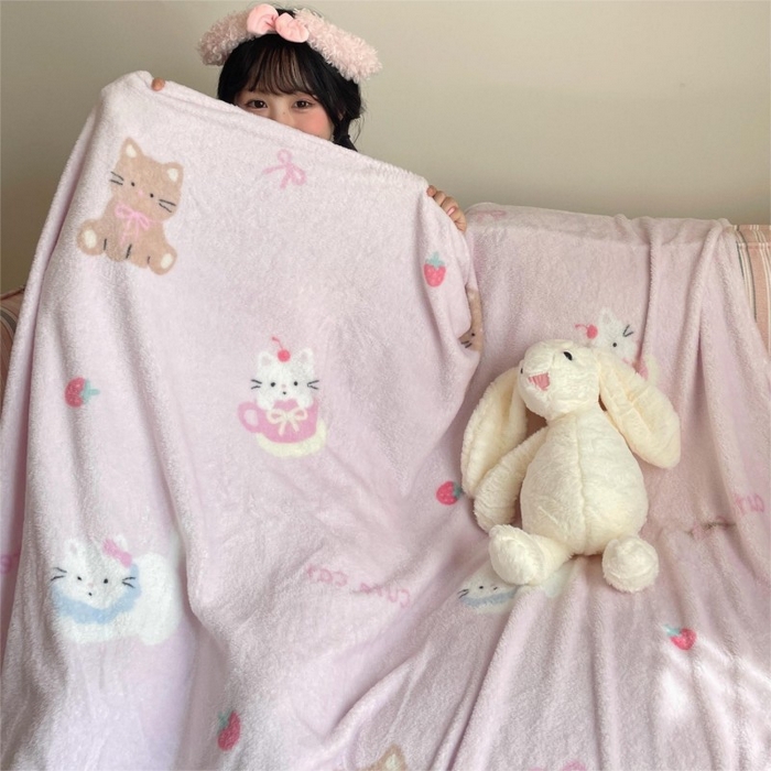 91家纺网 家纺一手货源 找家纺 顾里家纺 2025新款ins少女奶油治愈双面牛奶绒毯 梅酱猫猫