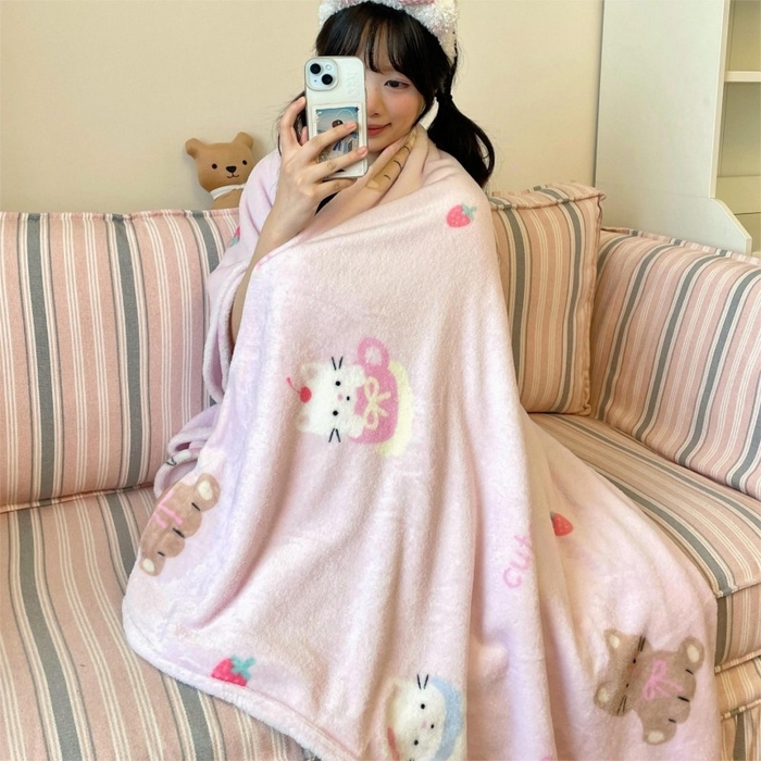 91家纺网 家纺一手货源 找家纺 顾里家纺 2025新款ins少女奶油治愈双面牛奶绒毯 梅酱猫猫