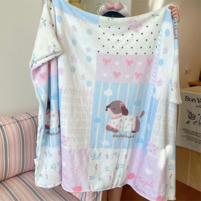 91家纺网 家纺一手货源 找家纺 顾里家纺 2025新款ins少女奶油治愈双面牛奶绒毯 拼接腊肠狗