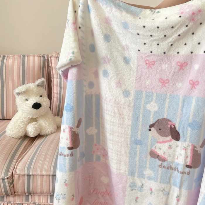 91家纺网 家纺一手货源 找家纺 顾里家纺 2025新款ins少女奶油治愈双面牛奶绒毯 拼接腊肠狗