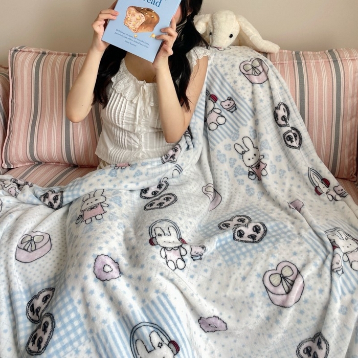 91家纺网 家纺一手货源 找家纺 顾里家纺 2025新款ins少女奶油治愈双面牛奶绒毯 兔子时光