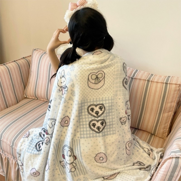 91家纺网 家纺一手货源 找家纺 顾里家纺 2025新款ins少女奶油治愈双面牛奶绒毯 兔子时光